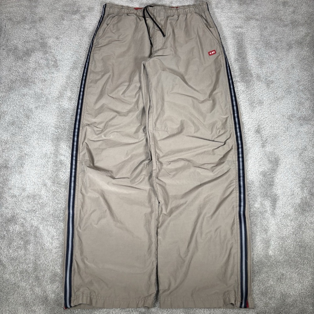 Vintage Unionbay Pants Mens XL Beige Striped Wide Leg Parachute Baggy Skater Y2K